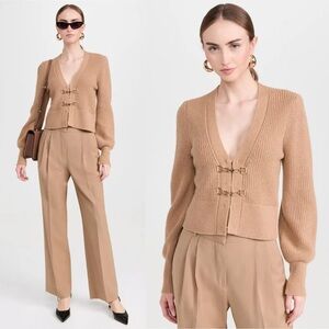 Generation Love Monse Merino Wool Cardigan Camel Tan Saddle Buckle Size Medium